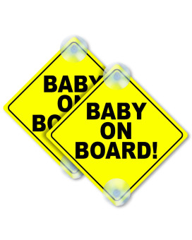 2Pc Baby On Board Signs - 5 X 5 Car Signs Baby On Board - Kids On Board Car Sign - Baby In Car Sticker - Baby On Board For Cars With Suction Cups