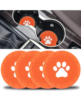 Justtop Car Cup Holder Coaster, 4Pcs Pvc Paw Car Coaster, Universal Auto Anti Slip Cup Holder Insert Coaster, Car Interior Accessories-Orange