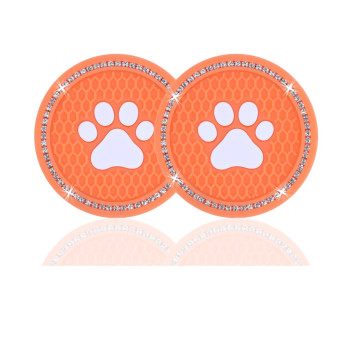 Justtop 2Pcs Bling Crystal Paw Car Cup Holder Coaster, Universal Auto Anti Slip Cup Holder Insert Coaster, Rhinestone Car Interior Accessories-Orange