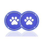 Justtop 2Pcs Bling Crystal Paw Car Cup Holder Coaster, Universal Auto Anti Slip Cup Holder Insert Coaster, Rhinestone Car Interior Accessories-Deep Blue