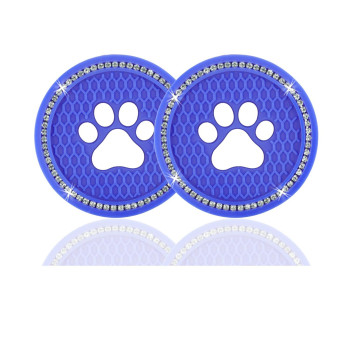 Justtop 2Pcs Bling Crystal Paw Car Cup Holder Coaster, Universal Auto Anti Slip Cup Holder Insert Coaster, Rhinestone Car Interior Accessories-Deep Blue