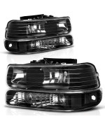 Autosaver88 Headlight Assembly Compatible With 1999-2002 Chevy Silverado 2000-2006 Tahoe Suburban Headlamp With Bumper Lights Black Housing Clear Reflector