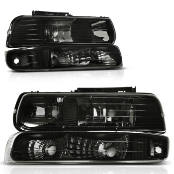 Autosaver88 Headlights Assembly Compatible With 1999-2002 Chevy Silverado 2000-2006 Tahoe Suburban Headlamp With Bumper Lights