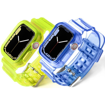 Proatl Protective Bumper Case With Strap Band Compatible With Apple Watch Band 42Mm 44Mm 45Mm, Men Women Clear Soft Sport Silicone Replacement Wristbands For Iwatch Series 8 7 6 5 4 3 2 1 Se (Yellowblue)