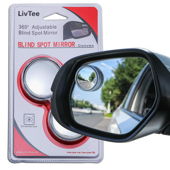 Livtee 2Pcs Round Blind Spot Mirror, Hd Glass And Abs Housing Convex Wide Angle Rearview Mirror With Adjustable Stick For Universal Car, White