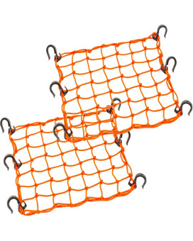 Zuoze Small Cargo Net 15X15 Stretches To 30X30 With Thicken Hooks Natural Latex Core, Tight 2Ax2A Mesh Heavy Duty Bungee Net For Motorcycle Helmet, Bike, Atv, Utv, Luggage (Orange, 2 Pack)