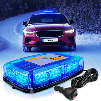 Nilight 12A Roof Top Strobe Lights 48Led Blue Hazard Light Emergency Safety Warning Led Flashing Light Bar Magnetic Mount For 12V 24V Cars Trucks Tractors Snow Plows Construction Vehicles