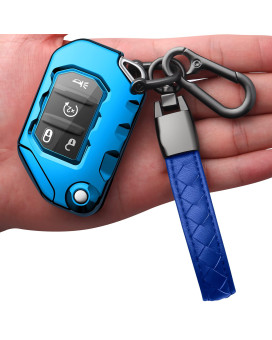 Autophone Compatible With Jeep Key Fob Cover With Leather Keychain Soft Tpu Protection Key Case For 2018 2019 2020 2021 Wrangler Jl Gladiator Remote Key(Aurora Blue)