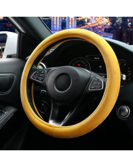 Otostar Soft Velvet Steering Wheel Cover, Universal Luxury Steering Wheel Protector Car Interior Accessories 15 Inch (Yellow)