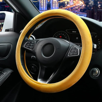 Otostar Soft Velvet Steering Wheel Cover, Universal Luxury Steering Wheel Protector Car Interior Accessories 15 Inch (Yellow)