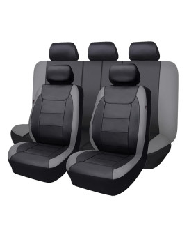 Flying Banner Car Seat Covers Protects Water Proof Faux Leather Carbon Fiber Front And Rear Bench (Gray Black, Full Set -- 9Pcs)