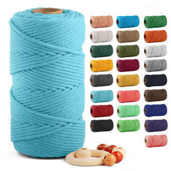 Macrame Cotton Cord 5Mm X 109 Yards, Zuext 100 Natural Handmade Colorful 4 Strands Twisted Braided Cotton Rope For Wall Hanging Plant Hangers Gift Wrapping Tapestry Diy Crafts(5Mmx100M, Light Blue)