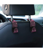 Guoord 2 Pcs Car Headrest Hooks Decorations, Bling Diamond Purse Hook Hangers, Auto Hooks Car Hangers And Durable Backseat Holder, Storage Universal For Suv Truck Vehicle (Pink)