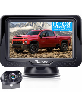 Tomoia Reversing Camera Hd 1080P Dash Monitor Screen Rear View Reverse Cam Kit Parking System For Car Truck Van Caravan Waterproof Night Vision Diy Gridlines T1