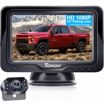 Tomoia Reversing Camera Hd 1080P Dash Monitor Screen Rear View Reverse Cam Kit Parking System For Car Truck Van Caravan Waterproof Night Vision Diy Gridlines T1