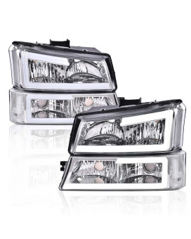 Pit66 Led Headlight, Compatible With 03-06 Chevy Silverado 1500 2500 3500 Hd Model03-06 Avalanche 1500 2500(Fit No Cladding Only) Clear Lens Chrome Housing Clear Corner