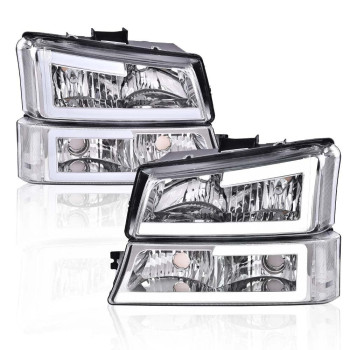 Pit66 Led Headlight, Compatible With 03-06 Chevy Silverado 1500 2500 3500 Hd Model03-06 Avalanche 1500 2500(Fit No Cladding Only) Clear Lens Chrome Housing Clear Corner