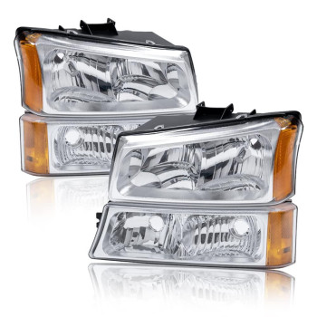 Pit66 Headlights, Compatible With 03-06 Chevy Silverado 1500 2500 3500 Hd Models03-06 Avalanche 1500 2500(Fit No Cladding Only) Clear Lens Chrome Housing Amber Corner