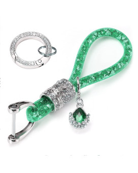 Bling Crystal Car Keychain For Women, Keychain Accessories With Bling Rhinestones, Fashionable Car Key Chain For Car Keys For Hondamercedesbenzaudibmwhyundainissanmazdachveytoyota (Green)