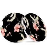 Absorbent Car Coasters 2 Pack For Womenmen,Pretty Coaster For Drinks,Ceramic Stone Car Cup Holder With A Finger Notch,Rose Flowers