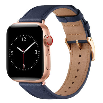 Lovrug Band Compatible With Apple Watch Band 44Mm 42Mm 45Mm Seseries 7654321 Genuine Leather Business Replacement Band Smart Watch Strap For Men Women(Dark Bluerosegold,42Mm44Mm45Mm)