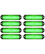 Aspl 8Pcs Sync Feature Ultra Slim 12-Led Surface Mount Flashing Strobe Lights For Truck Car Vehicle Led Mini Grille Light Head Emergency Beacon Hazard Warning Lights (Green)