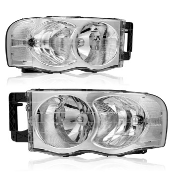 Autosaver88 Headlight Assembly Compatible With 2002 2003 2004 2005 Dodge Ram 1500 2500 3500 Pickup Truck Oe Style Headlamps Chrome Housing With Clear Reflector Lens