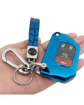 Tandrive For 2018-2023 Jeep Wrangler Gladiator Key Fob Cover, Compatible With Jl Jlu Sahara Rubicon The Sport Jt Overland Sport S(2 3 4-Buttons, Blue)