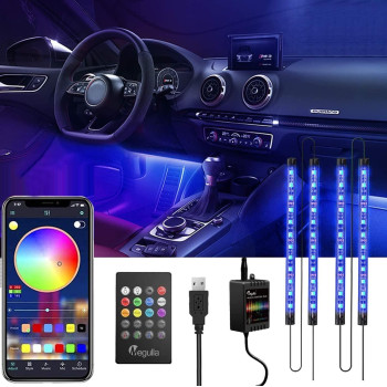 Car Interior Lights, Megulla Music Sync Bluetooth App Controlled Car Rgb Light Strip, 16 Million Colors 4Pcs Multi Color Car Led Strip Lights, Remote Control Under Dash Lighting Kit