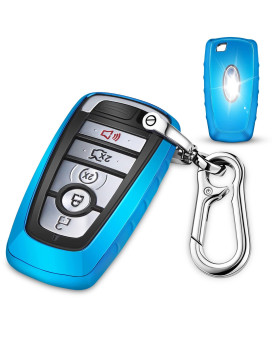 Qbuc For Ford Key Fob Cover,Tpu Car Key Case Protector With Keychain Compatible With 2017 2018 2019 Ford Fusion F150 F250 F350 F450 F550 Edge Explorer Escape Mustang 345 Buttons Smart Key(Blue)