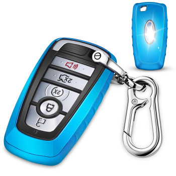 Qbuc For Ford Key Fob Cover,Tpu Car Key Case Protector With Keychain Compatible With 2017 2018 2019 Ford Fusion F150 F250 F350 F450 F550 Edge Explorer Escape Mustang 345 Buttons Smart Key(Blue)