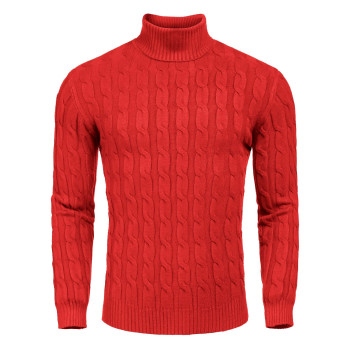 Coofandy Mens Slim Fit Turtleneck Sweater Casual Twisted Knitted Pullover Sweaters Red