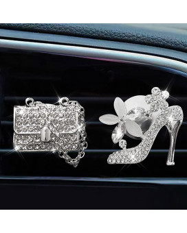 2 Pack Car Air Vent Clip Charms, Crystal Car Diffuser Vent Clip, Rhinestone Oil Diffuser Vent Clip, Car Fresheners For Women, Bling Car Accessories For Women - Stylish Practical (Handbag Highheel)