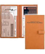 Auto Insurance And Registration Card Holder - Vehicle Glove Box Document Organizer - Car Essential Paperwork Holder For Dmv, Aaa, Contact Information Cards - Premium Pu Leather Wallet Case - Orange