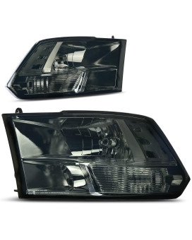 Autosaver88 Headlights Assembly Compatible With 2009-2018 Dodge Ram 1500 10-18 Dodge Ram 2500 3500 19-22 Ram 1500 Classic Headlamp Replacement Smoke Lens Clear Reflector (Only For Quad Models)