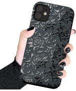 Papcool Rose Case Compatible With Iphone 1212 Pro Black Rose, Cute Rose Flower Floral Pattern Design, Rose Flower Shockproof Protective Phone Cover For Women Girls, Flower Rose Black 61