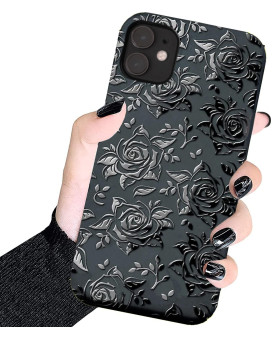 Papcool Rose Case Compatible With Iphone 1212 Pro Black Rose, Cute Rose Flower Floral Pattern Design, Rose Flower Shockproof Protective Phone Cover For Women Girls, Flower Rose Black 61