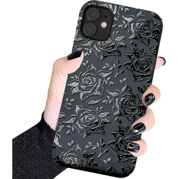 Papcool Rose Case Compatible With Iphone 1212 Pro Black Rose, Cute Rose Flower Floral Pattern Design, Rose Flower Shockproof Protective Phone Cover For Women Girls, Flower Rose Black 61