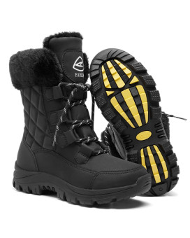 Earlde Womenas Snow Boot With Waterproof Lace Up Mid-Calf Outdoor Winter Deep Tread Rubber Sole