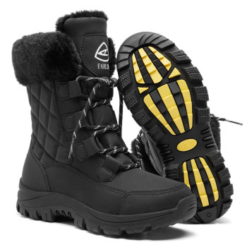 Earlde Womenas Snow Boot With Waterproof Lace Up Mid-Calf Outdoor Winter Deep Tread Rubber Sole