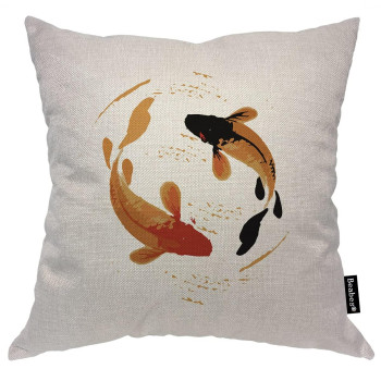 Beabes Carp Fish Throw Pillow Cover Grunge Animal Gold Fish Splash Art Cotton Linen Cushion Case Pillow Covers For Bedroom Dorm Office 18X18 Inch Pillowcases