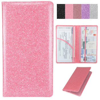 Radwimps Car Registration And Insurance Card Holder With Magnetic Closure, Premium Pu Leather License Registration Holder For Driver License, Insurance Card, Paperwork, Men Women (Pink)
