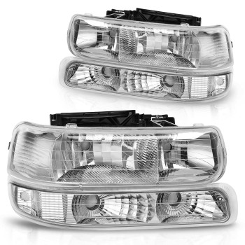 Dwvo Headlights Assembly With Bumper Lights Compatible With 1999-2002 Chevy Silverado2000-2006 Tahoe Suburban Headlamp Chrome Housing Clear Reflector