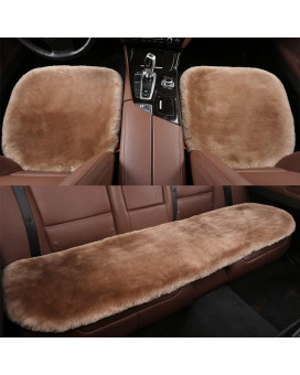 Llb Genuine Sheepskin Car Seat Cushion, Comfort Auto Seat Pad, Warm Real Wool Car Mat With Non-Slip Backing Universal Fit, 192 X 192 Inches (Tan, 2 Front Seat Cushions Bench Seat Cushion-3 Pcs)