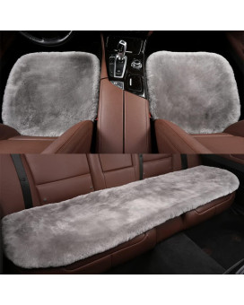 Llb Genuine Sheepskin Car Seat Cushion, Comfort Auto Seat Pad, Warm Real Wool Car Mat With Non-Slip Backing Universal Fit, 192 X 192 Inches (Grey, 2 Front Seat Cushions Bench Seat Cushion-3 Pcs)