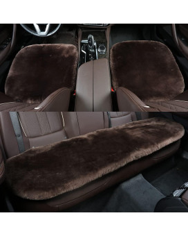 Llb Genuine Sheepskin Car Seat Cushion, Comfort Auto Seat Pad, Real Wool Car Mat With Non-Slip Backing Universal Fit, 192 X 192 Inches (Dark Brown, 2 Front Seat Cushions Bench Seat Cushion-3 Pcs)