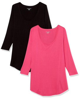 carkartEssentials Womens Plus Size 34 Sleeve Scoopneck Tunic, Pack Of 2, Blackdark Pink, Medium