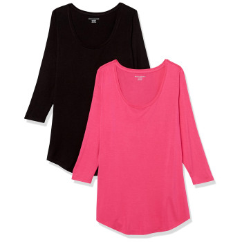 carkartEssentials Womens Plus Size 34 Sleeve Scoopneck Tunic, Pack Of 2, Blackdark Pink, Medium