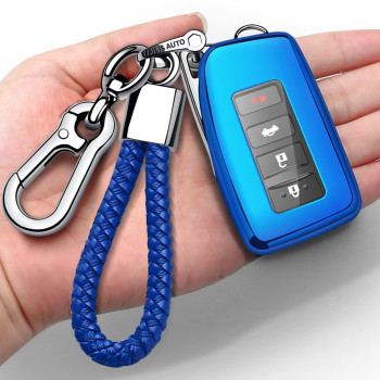 Compatible With Lexus Key Fob Cover With Keychain Soft Tpu 360 Degree Protection Key Shell Case For Rx Es Gs Ls Nx Rs Gx Lx Rc Lc Smart Key-Blue