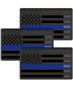 Embossed 3D Metal Thin Blue Line All Black American Flag Emblem Decal Stickers (3 Pack), Matte Black 5 X 3 Patriotic Usa Us Flag Decals For Car, Truck, Motorcycle Honoring Police Law Enforcement